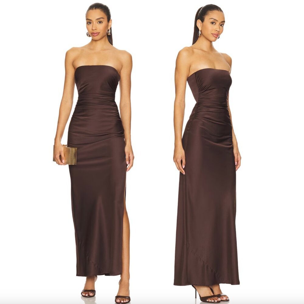 NEW Bec + Bridge Eternity Strapless Maxi Dress Dark Chocolate Brown Strapless